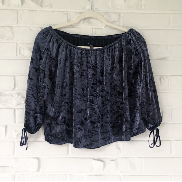 American Eagle Outfitters Tops - 🍁American Eagle Navy Velvet Off-the-Shoulder Top